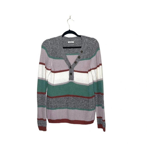 Maurices Multicolor Striped Button Front Henley Knit Sweater Small Women’s - Picture 2 of 12
